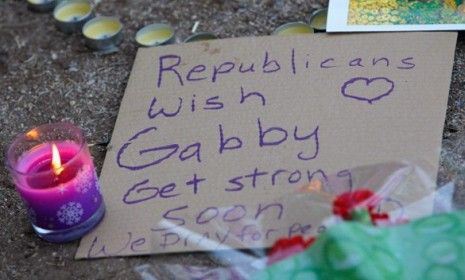 A makeshift memorial is set up outside Rep. Gabrielle Gifford&amp;#039;s office. 