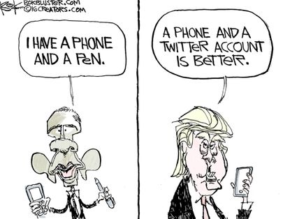 Political cartoon U.S. Donald Trump twitter