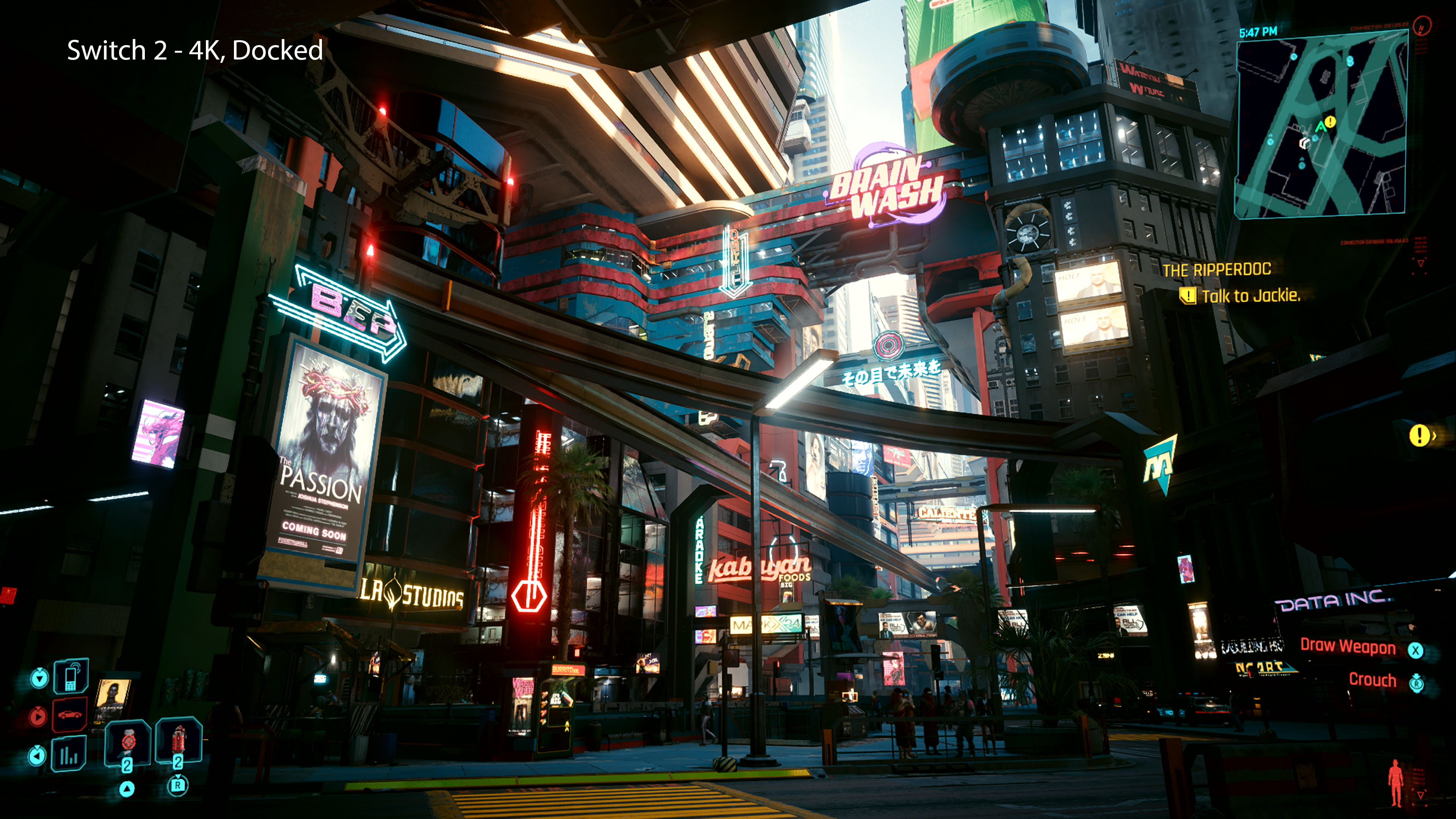 A view of Night City on the Nintendo Switch 2