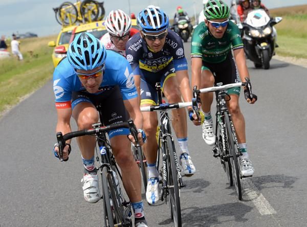 David Zabriskie (Garmin-Sharp) at the head of the day's breakaway.