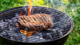 Meat cooking on a charcoal grill