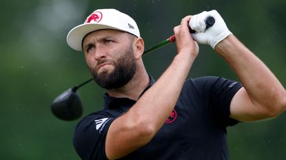 Jon Rahm takes a shot during the second round of the PGA Championship