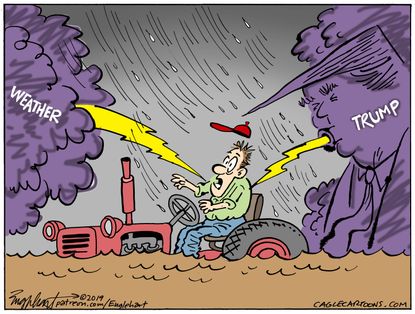 Political Cartoon U.S. Midwestern Farmers Climate Change Trump Tariffs