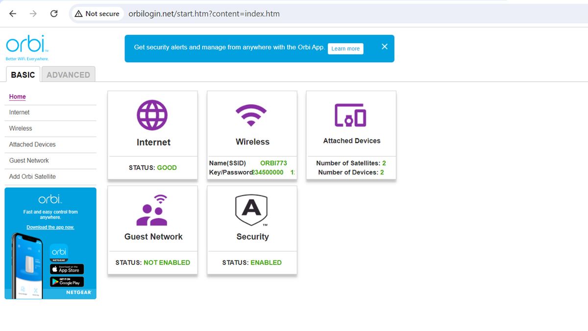 Orbi 770 app screen shot