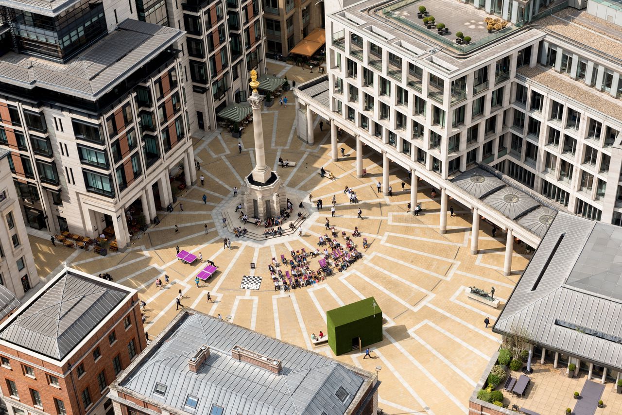 High Angle View of Paternoster Square and UK stock market London 