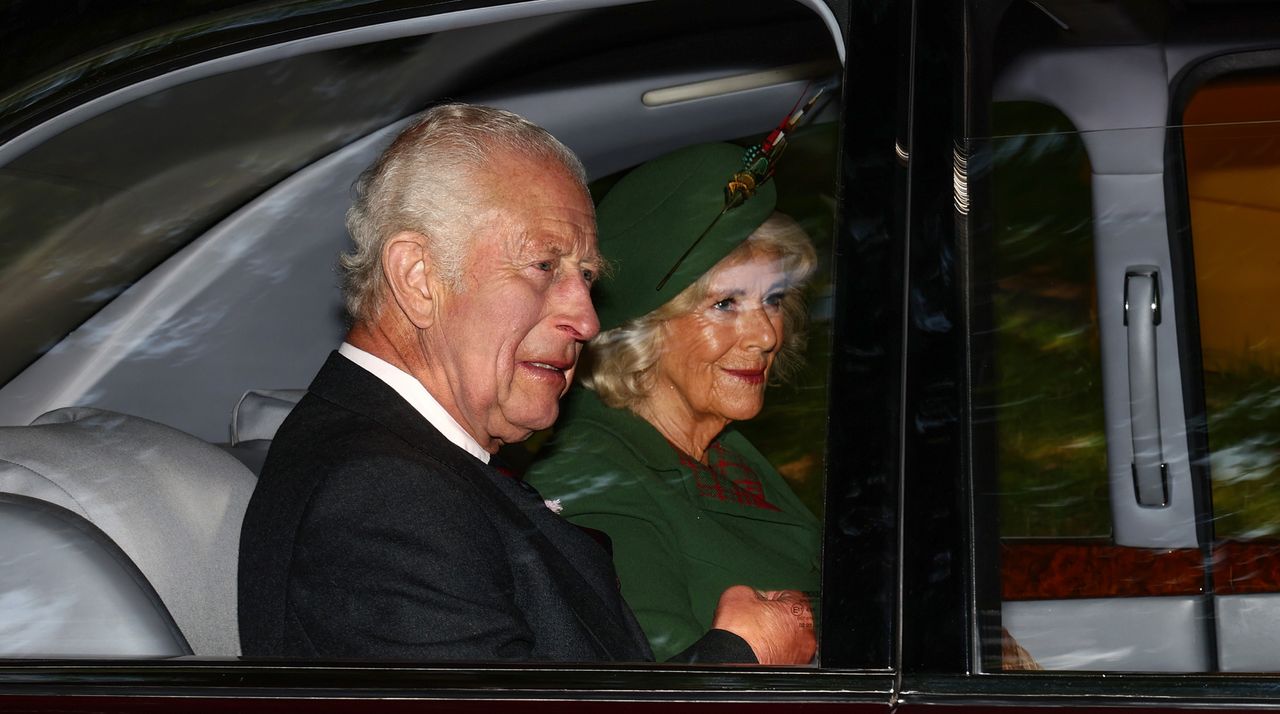 King Charles III and Queen Camilla arrive by car at Crathie Kirk to attend the church service on September 08, 2024 in Crathie, Aberdeenshire. This Sunday marks the second anniversary of the death of the UK&#039;s longest reigning monarch, Queen Elizabeth II.