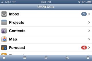 OmniFocus for iPhone main screen