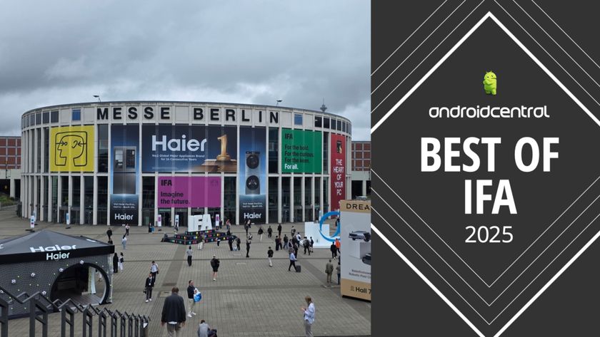 A photo of Messe Berlin for IFA 2025 beside Android Central&#039;s Best of IFA award. 