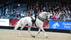 Castle Kestrel and Lucy Glover after winning the supreme ridden M&M at London International Horse Show 2022