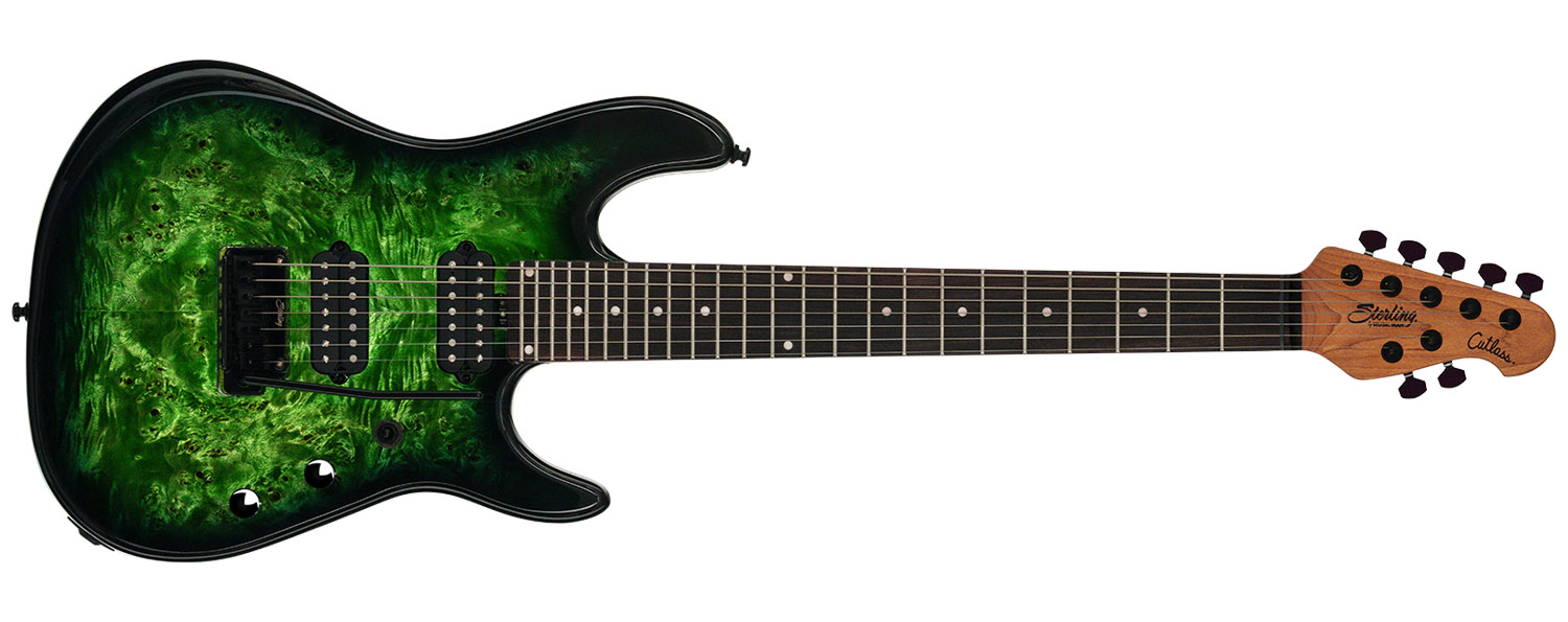 Sterling By Music Man Jason Richardson Cutlass: available in six or seven-string variants, both in a Kokiri Forest trans-green finish, this is a more affordable take on Richardson's high-performance electric.