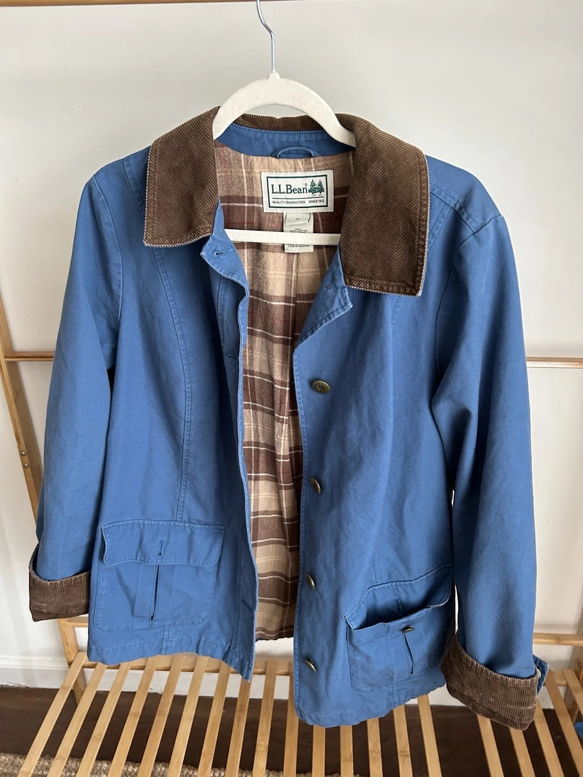 Vintage, Vintage L.L. Bean Chore Barn Jacket Corduroy Collar Cuff Women&amp;rsquo;s 1x Blue Coat