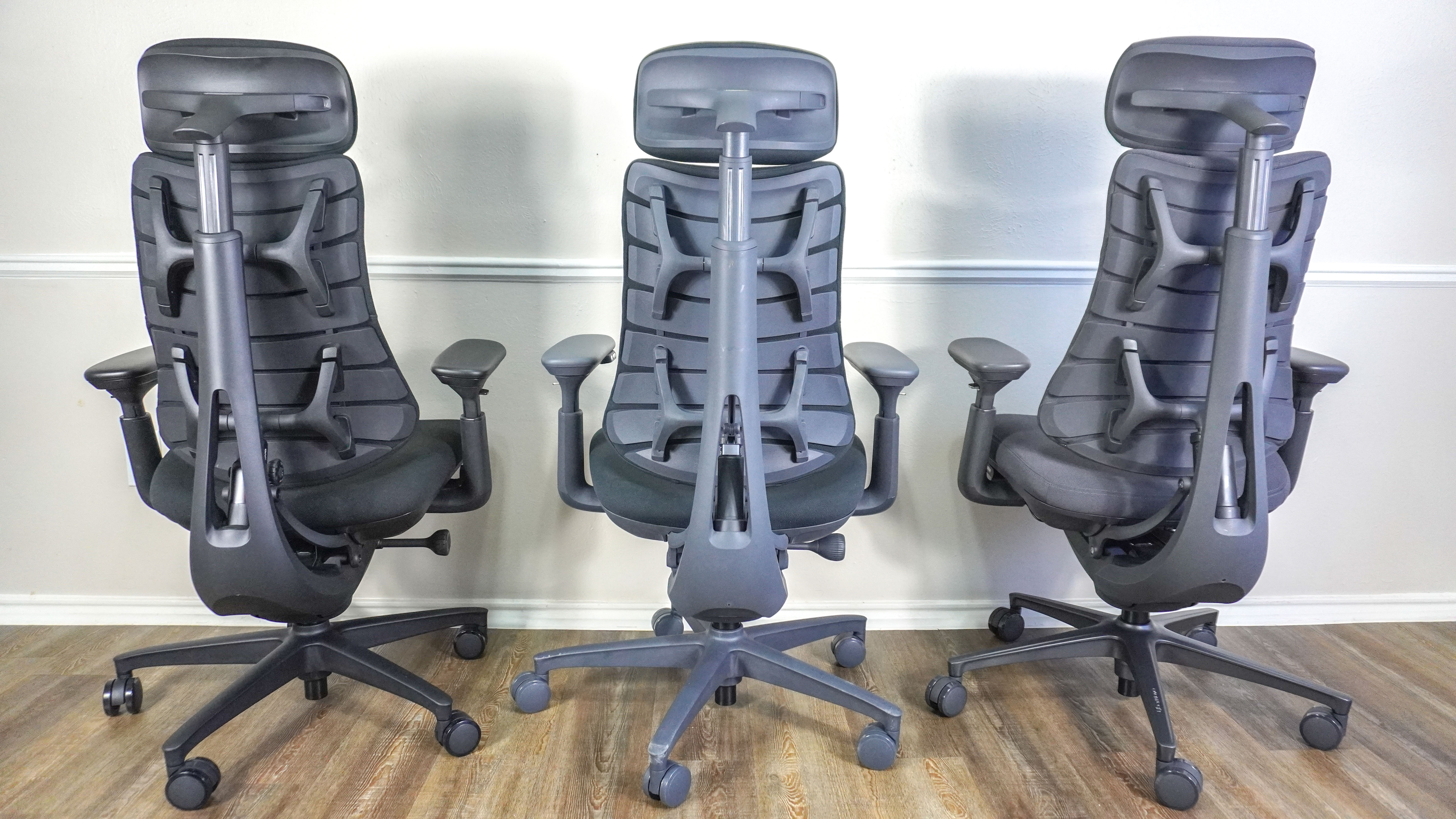 The LiberNovo Omni, Omni SE and Omni Pro seen from behind showing off their Bionic FlexFit backrests