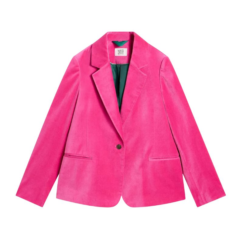 A cutout of a pink velvet blazer by White Stuff