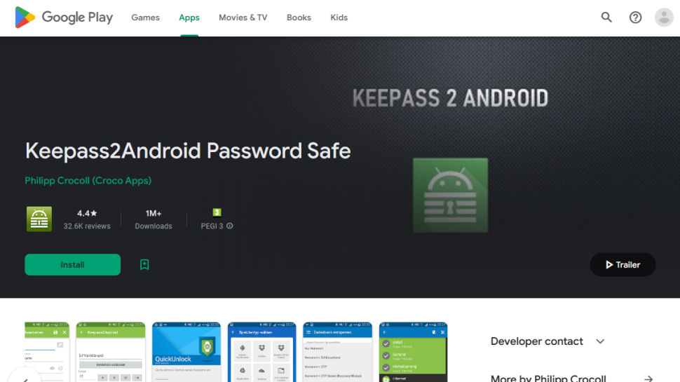 Tangkapan layar situs web Keepass2Android
