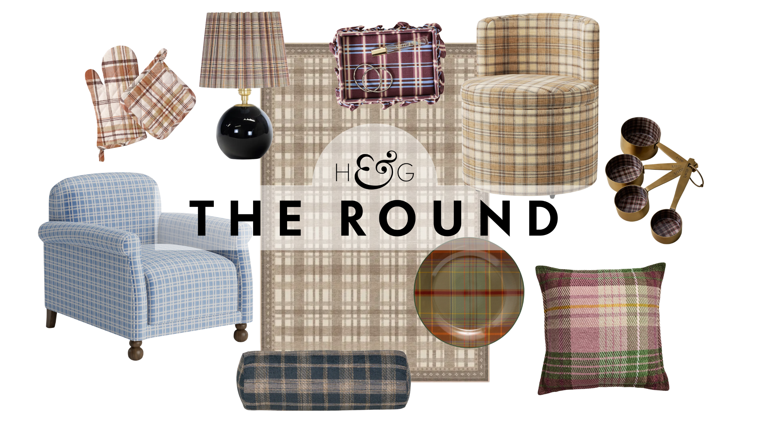 a collection of plaid home decor