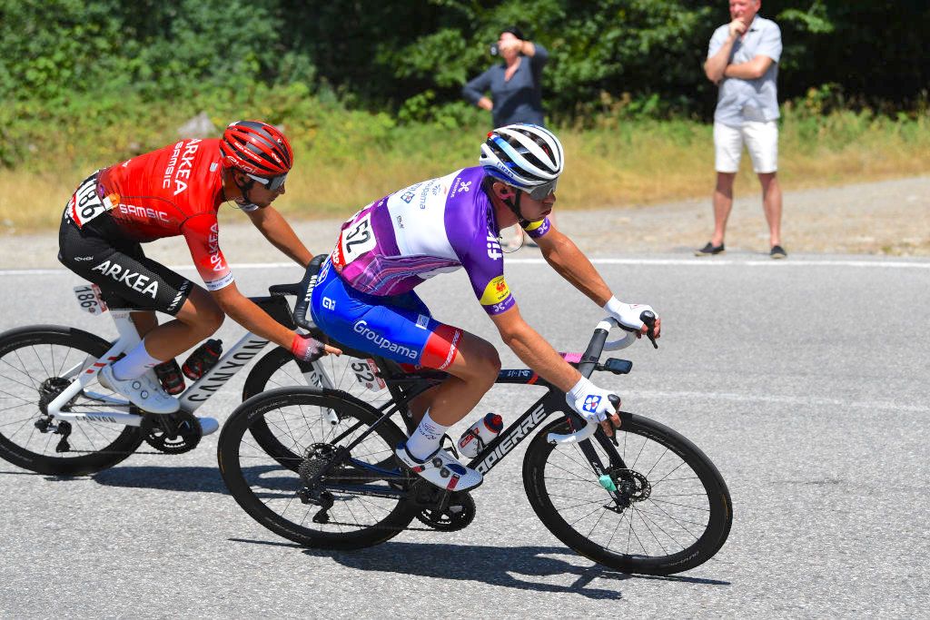 HERVE, BELGIUM - JULY 24: Fabian Lienhard of Switzerland and Team Groupama - FDJ - Purple Intermediated Sprint Jerseycompetes during the 43rd Ethias - Tour de Wallonie 2022 - Stage 2 a 176,8km stage from Verviers to Herve 274m / #ethiastourdewallonie22 / on July 24, 2022 in Herve, Belgium. (Photo by Luc Claessen/Getty Images)
