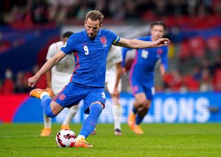 England captain Harry Kane scores the match-winning penalty against Switzerland