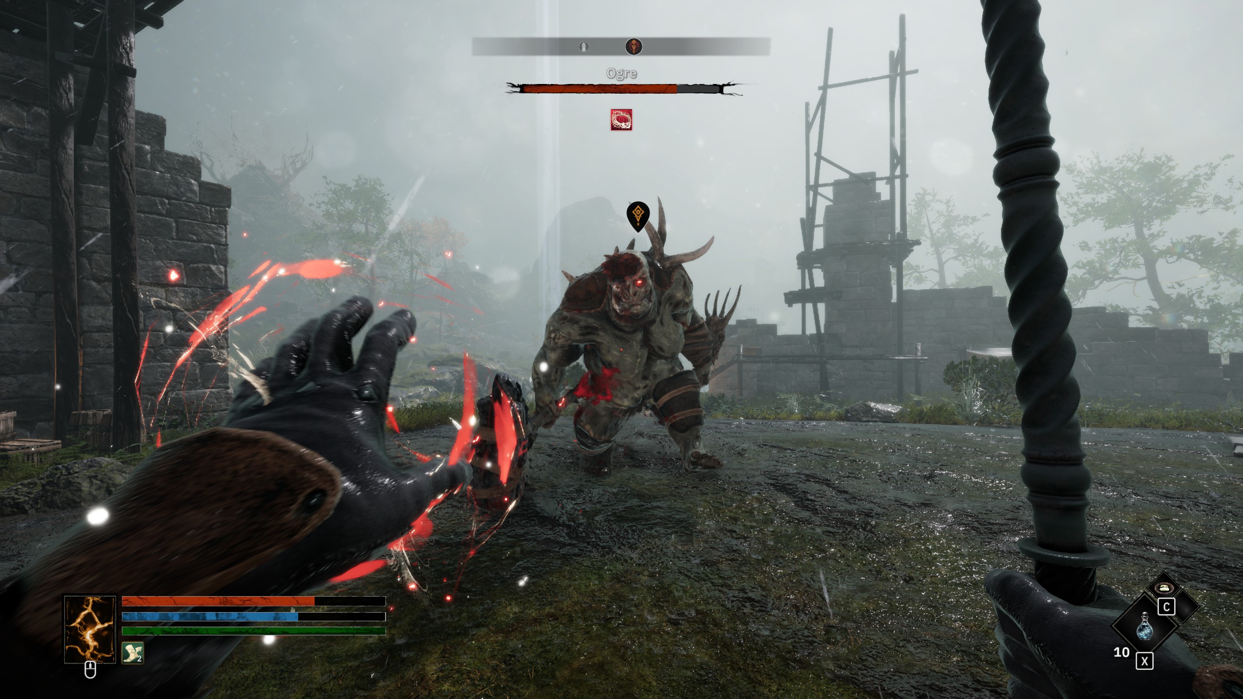 Casting a spell at an advancing ogre