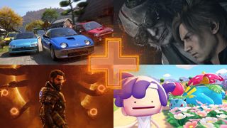 A header image for GamesRadar+s Best Games of 2026 list, showing Saros, Forza Horizon 6, Pokemon Pokopia, and Resident Evil Requiem in a grid with an orange plus sign in the middle