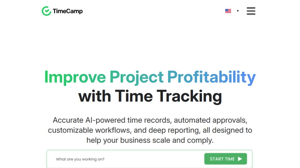 Timecamp website screenshot (March 2026).