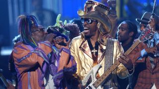 George Clinton and Bootsy Collins of Parliament-Funkadelic perform "Give Up the Funk"