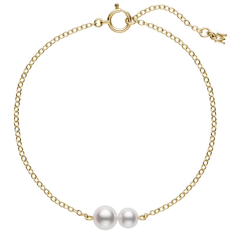 Mikimoto, Akoya Cultured Pearl Station Bracelet in 18K Yellow Gold