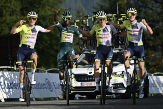 Biniam Girmay (Intermarché-Wanty) and teammates finish stage 20 of the Tour de France