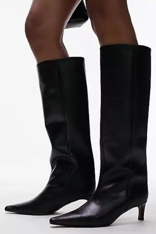 Topshop Tara premium leather knee high heeled boots