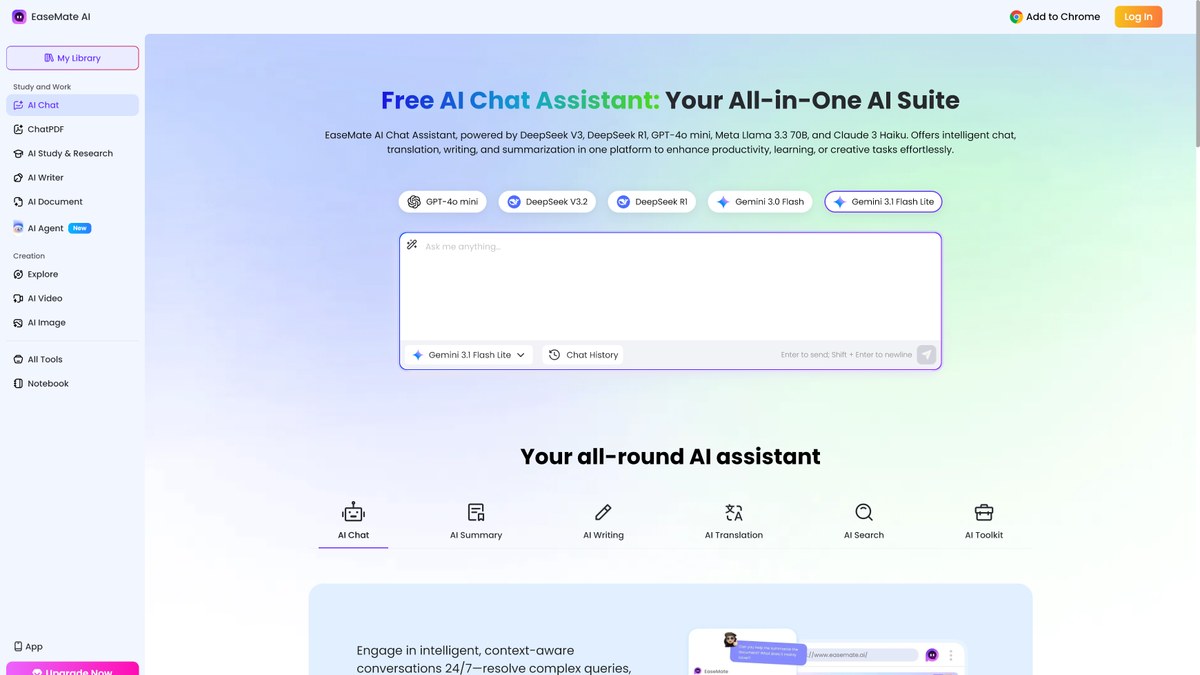 Easemate interface and chat