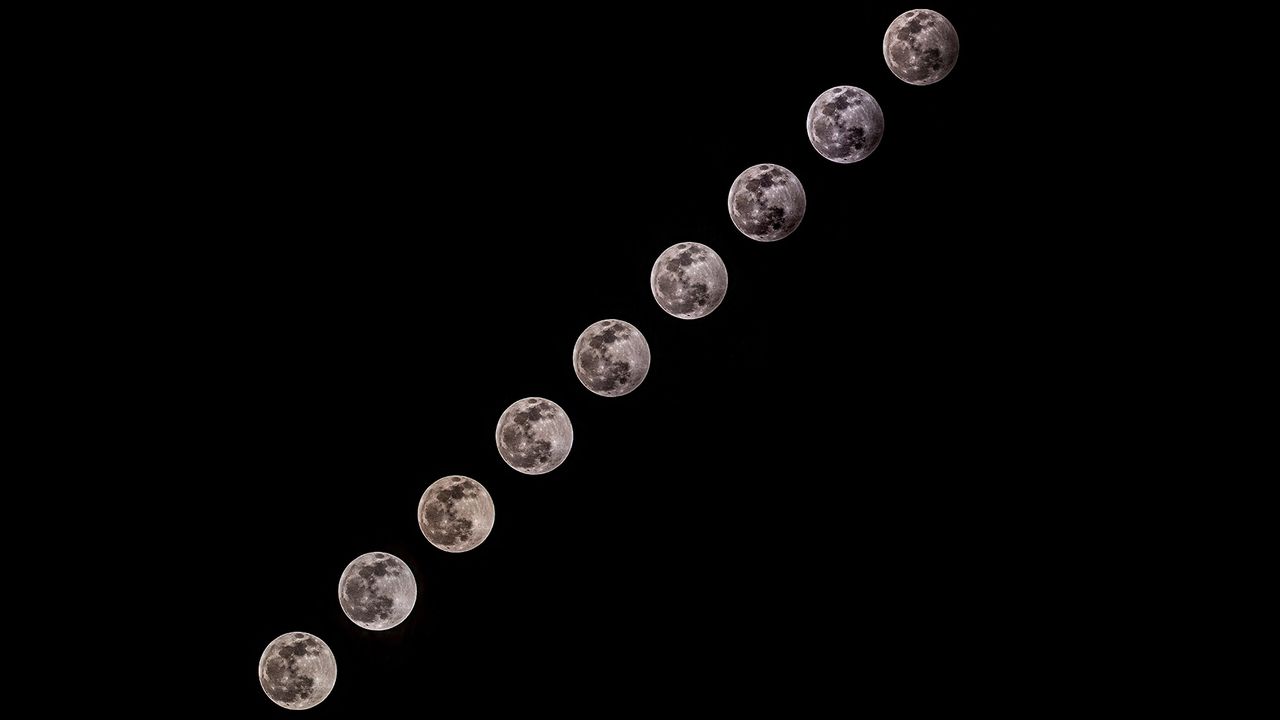 This composite image shows the progression of the partial lunar eclipse in Ankara, Turkey on Jan. 10, 2020.