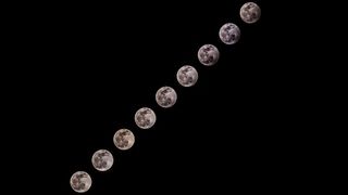 This composite image shows the progression of the partial lunar eclipse in Ankara, Turkey on Jan. 10, 2020.