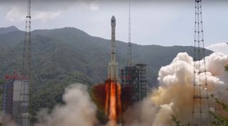 A Long March 3B rocket launches the 56th BeiDou navigation satellite on May 17, 2023 local time from Xichang Satellite Launch Center in southwest China's Sichuan Province.