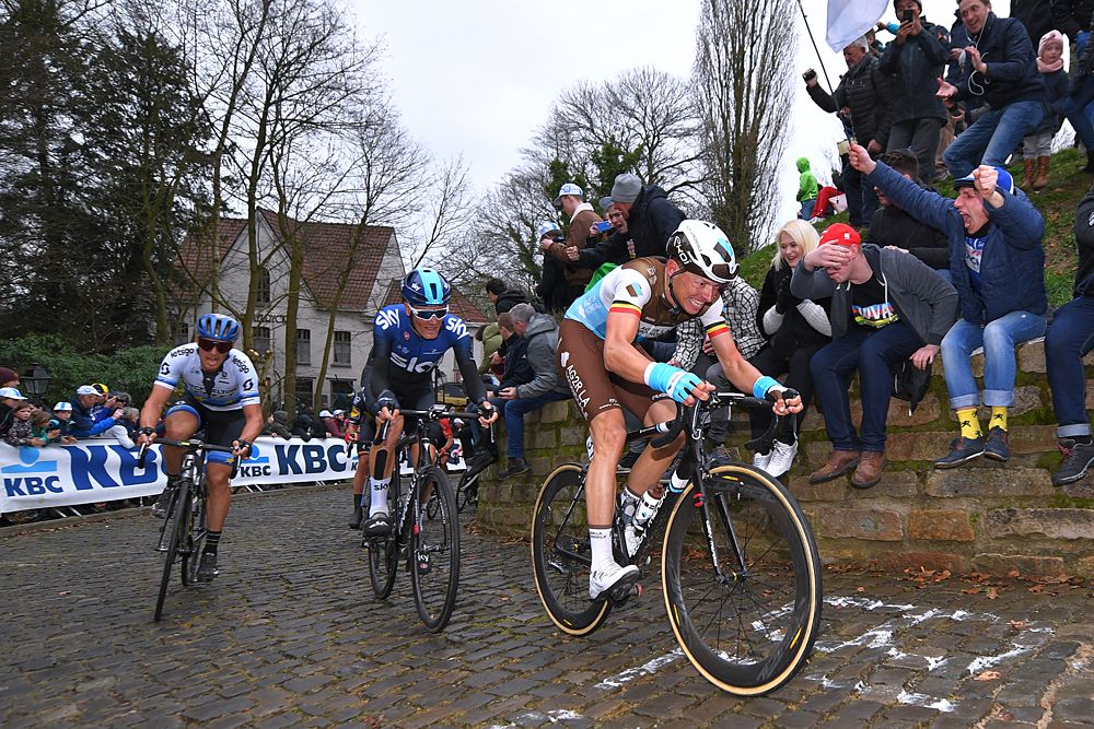 Matteo Trentin (Mitchelton-Scott) racing Omloop Het Nieuwsblad