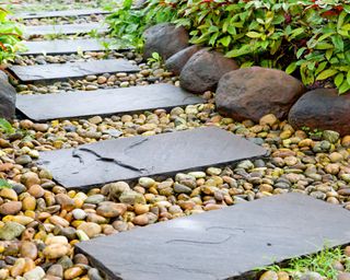 garden path with pebbles and flagstones