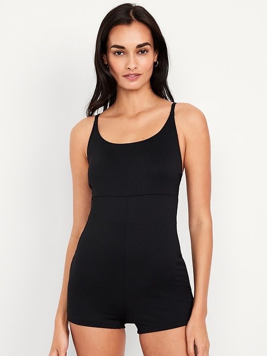 Textured Swim Romper -- 2.5-Inch Inseam