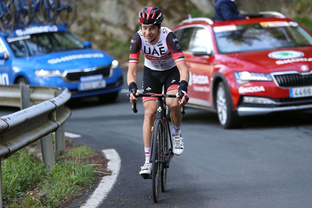 ARRATE SPAIN APRIL 09 Davide Formolo of Italy and UAE Team Emirates competes in the breakaway during the 61st Itzulia Basque Country 2022 Stage 6 a 1357km stage from Eibar to Arrate itzulia WorldTour on April 09 2022 in Arrate Spain Photo by Gonzalo Arroyo MorenoGetty Images