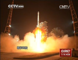 A Chinese Long March 3B rocket launches China's first moon rover Yutu (Jade Rabbit) on the Chang'e 3 lunar landing mission from the Xichang Satellite Launch Center on Dec. 2, 2013 local time (Dec. 1 EST) in this still image from a CCTV broadcast.