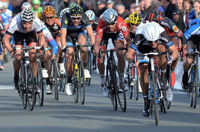 Luka Mezgec (Team Giant-Shimano) sprints to victory at the Handzame Classic