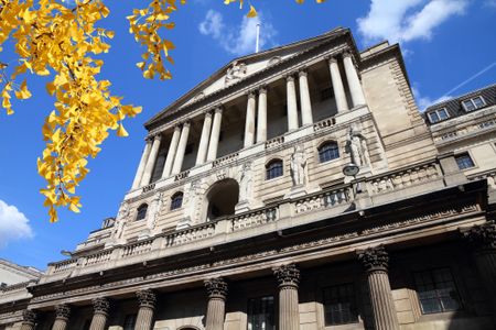 Bank of England buildings with tree in foreground