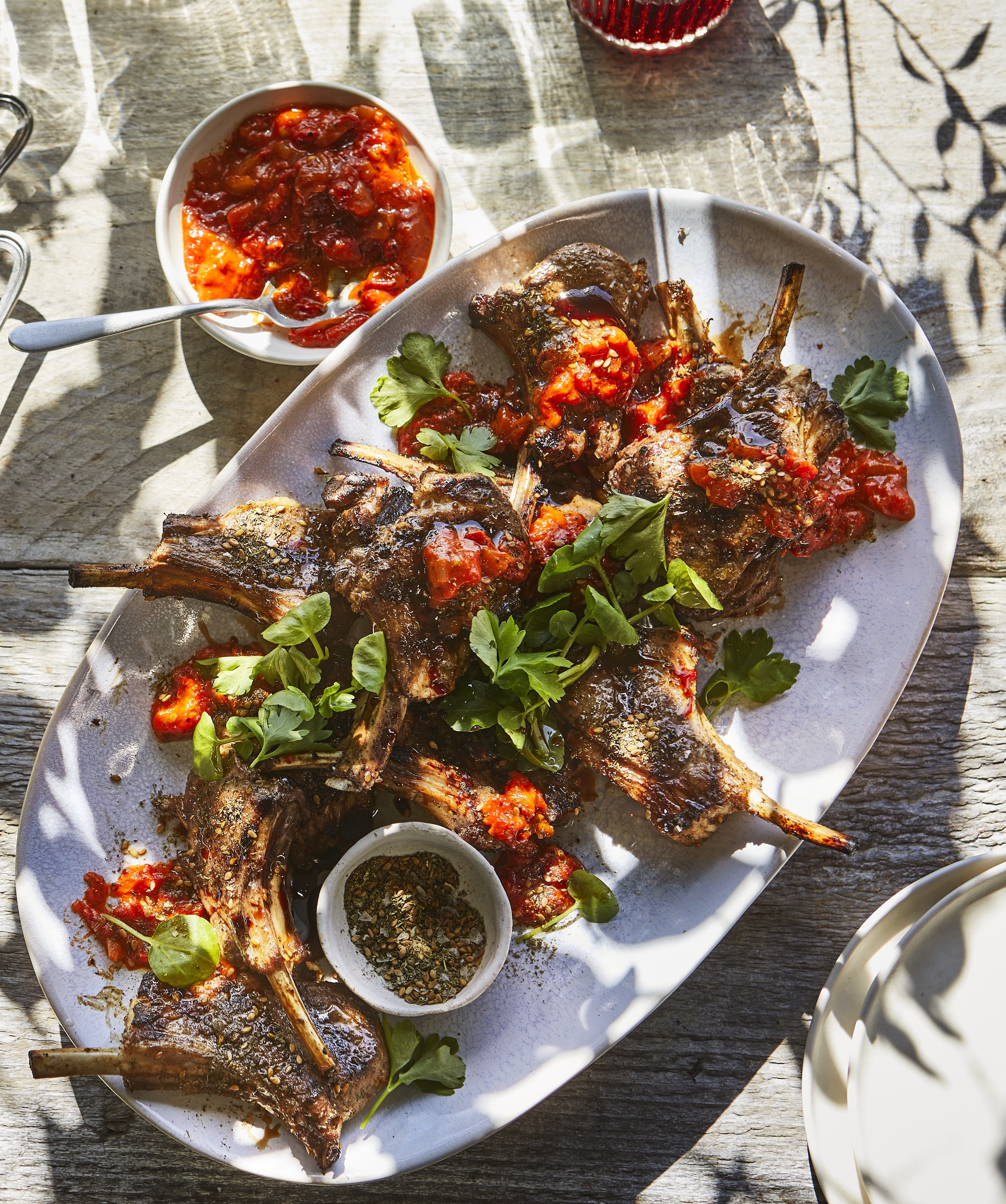 Spiced lamb cutlets with charred pepper salsa