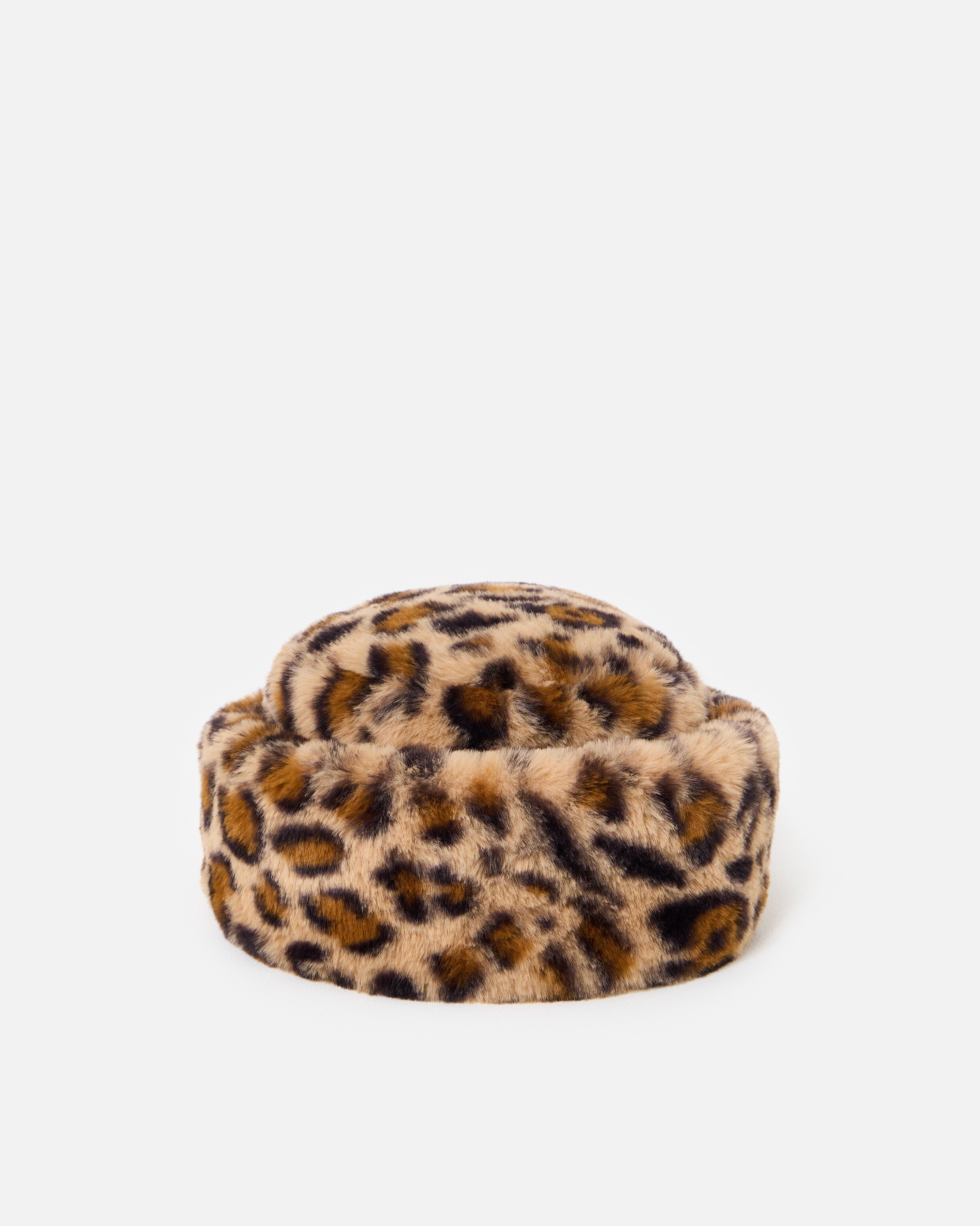 Brown Animal Print Faux Fur Hat | Oliver Bonas