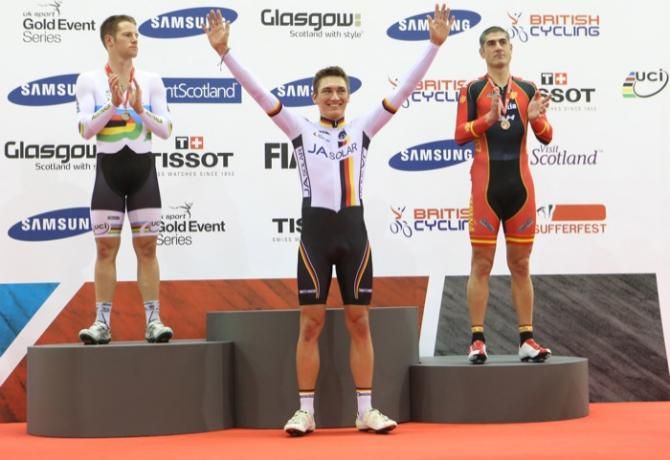 Lucas Liss is delighted to be on the podium top spot for the men's Omnium.