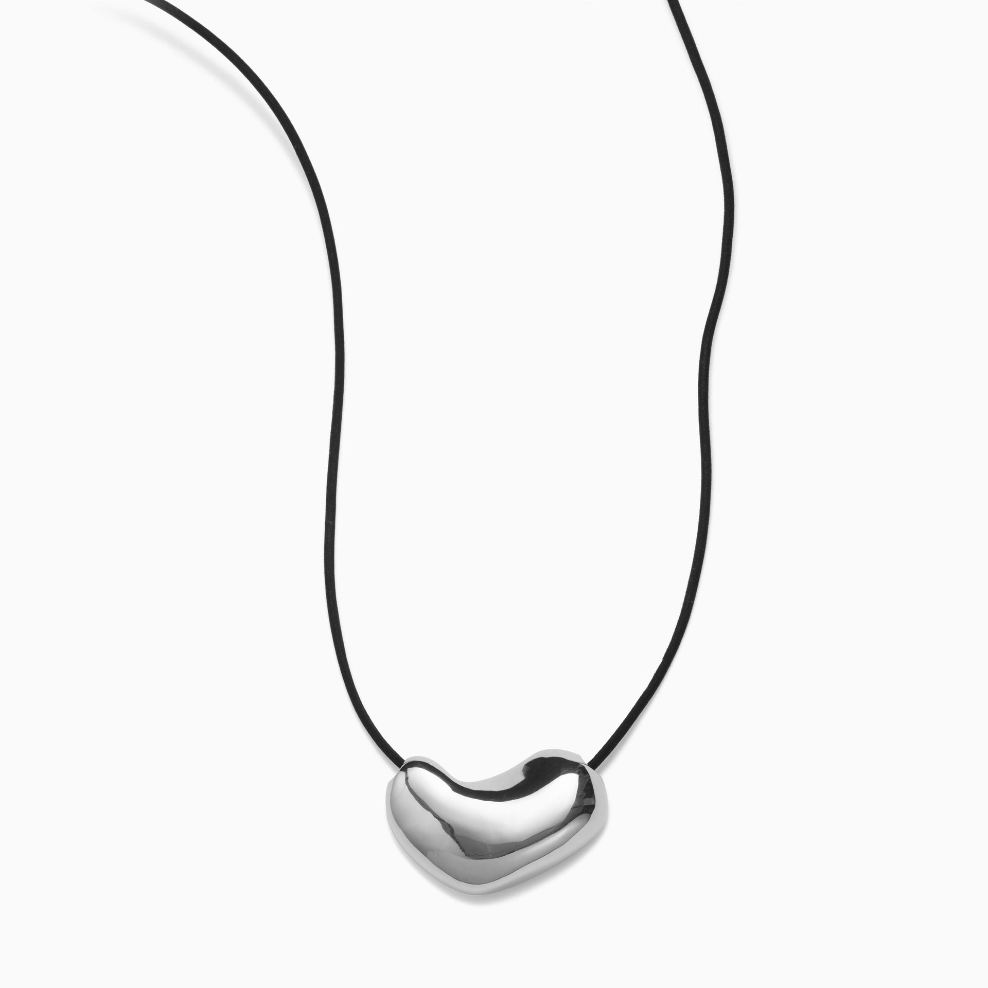 Sculpted Heart Pendant - Sterling Silver / Black Suede / Without Engraving