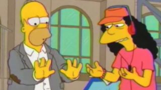 Homer and Otto looking at their hands in The Simpsons.