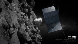 An artist's concept of Deep Space Idustries' Dragonfly picker to capture asteroids for mining operations.