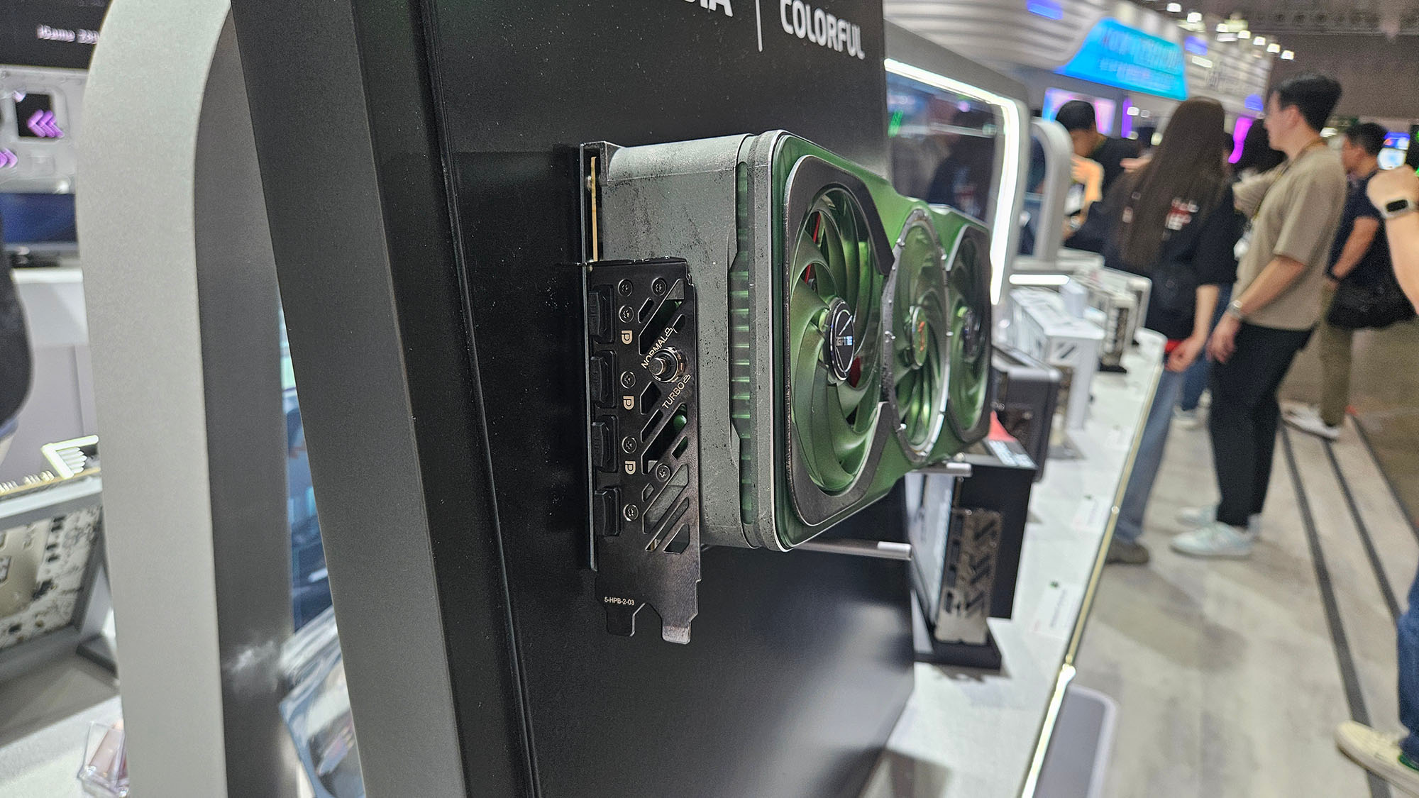 A graphics card on display at Computex 2025
