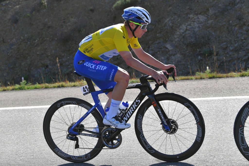 TAVIRA PORTUGAL FEBRUARY 21 Remco Evenepoel of Belgium and Team Deceuninck Quick Step Yellow Leader Jersey during the 46th Volta ao Algarve 2020 Stage 3 a 2019Km stage from Faro to Tavira VAlgarve2020 on February 21 2020 in Tavira Portugal Photo by Tim de WaeleGetty Images