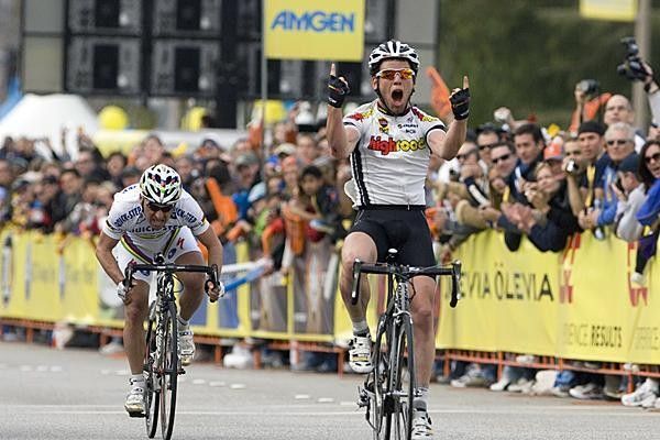 Cavendish crossed the line first in Santa Clarita, but was disqualified for pacing back behind cars