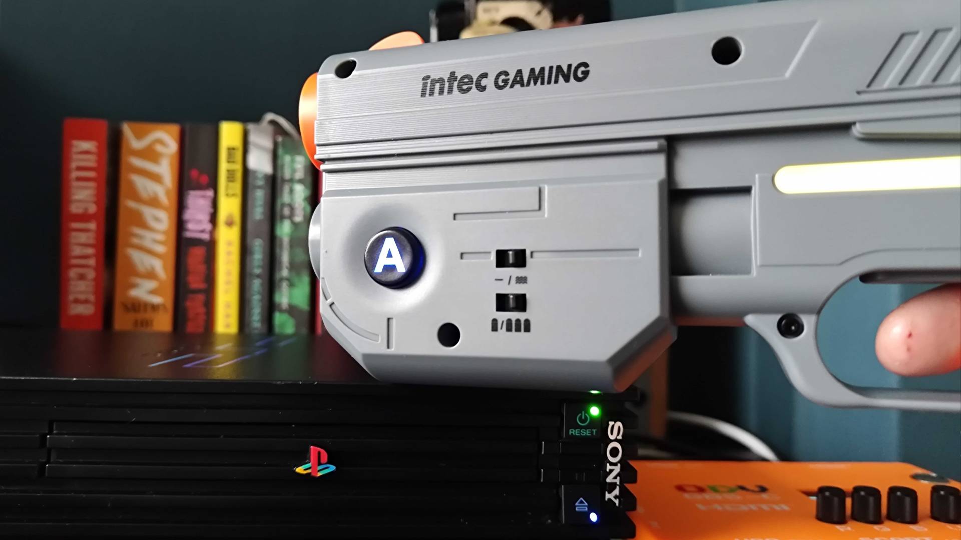 Close up of Intec Time Breaker Lightgun rumble and rapid fire switches.