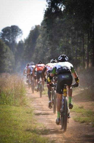 The racers on a singletrack section